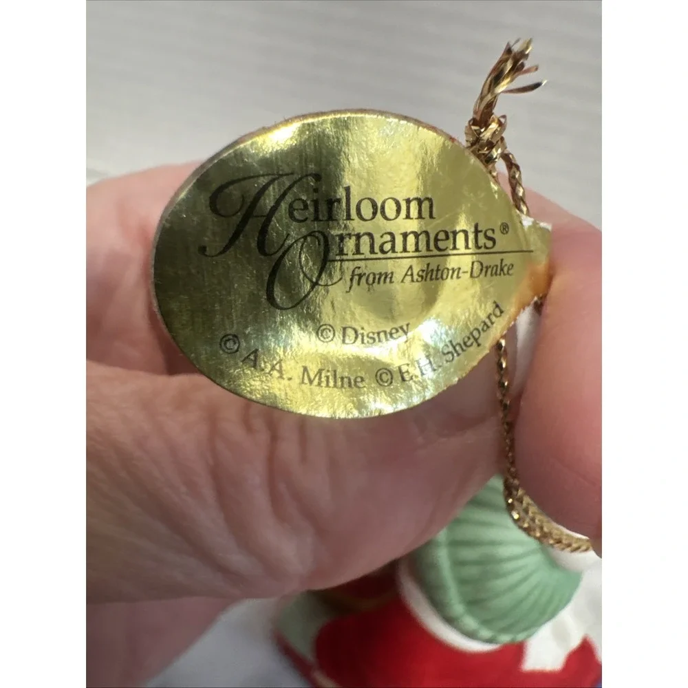 Disney Ashton Drake ornament Hold on Pooh sled ceramic and felt boy sledding‎